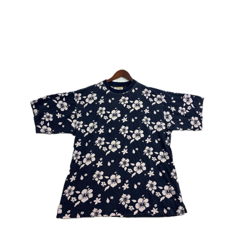 County Seat T Shirt Mens XL Navy Blue Hibiscus Floral Hawaiian 100% Cotton Tee